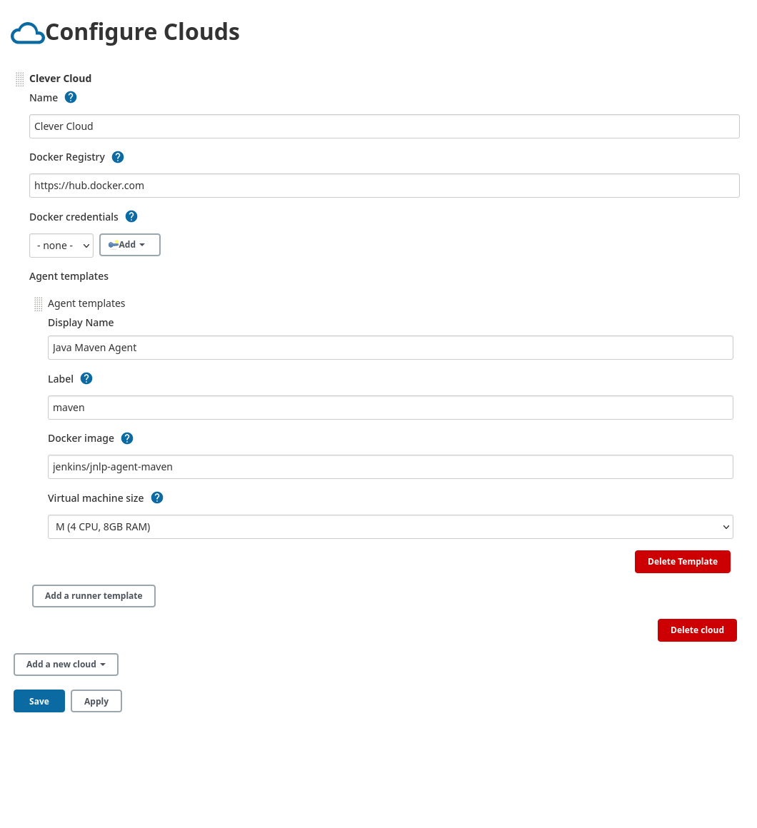 A Jenkins cloud configuration ‘Jenkins cloud configuration’