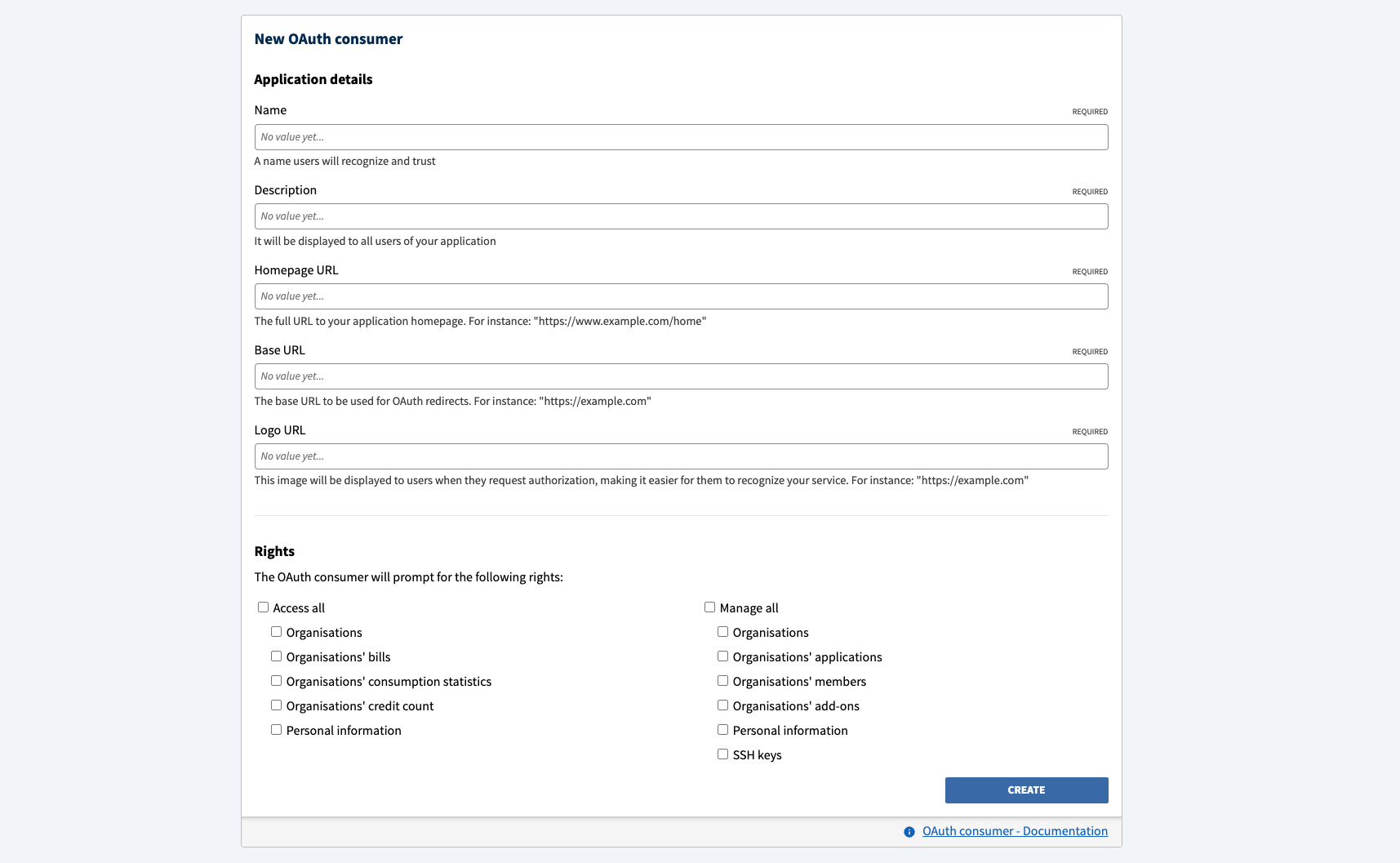 New OAuth consumers interface